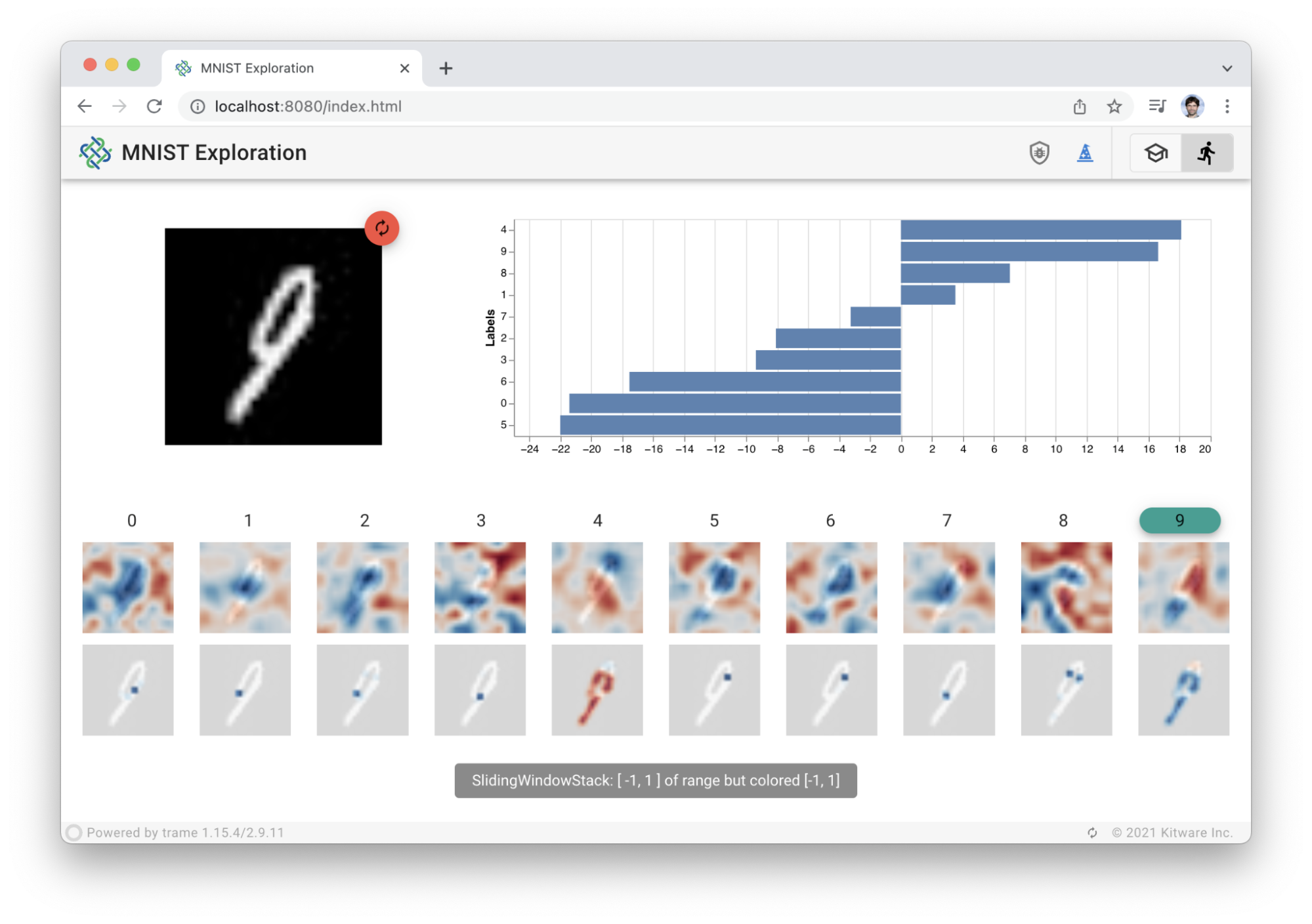 Interactive demonstration AI application using the MNIST dataset